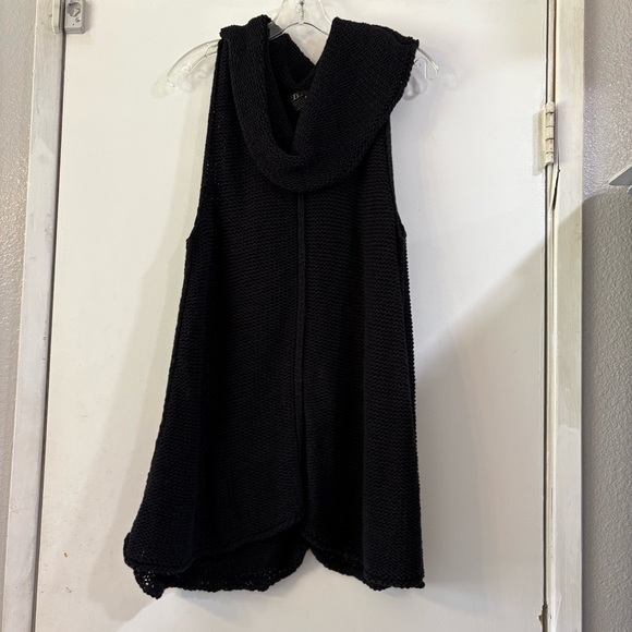 Pure Handknit Long Line Crocheted Vest Sweater Cover Up Black Lagenlook Baggy - Picture 1 of 7